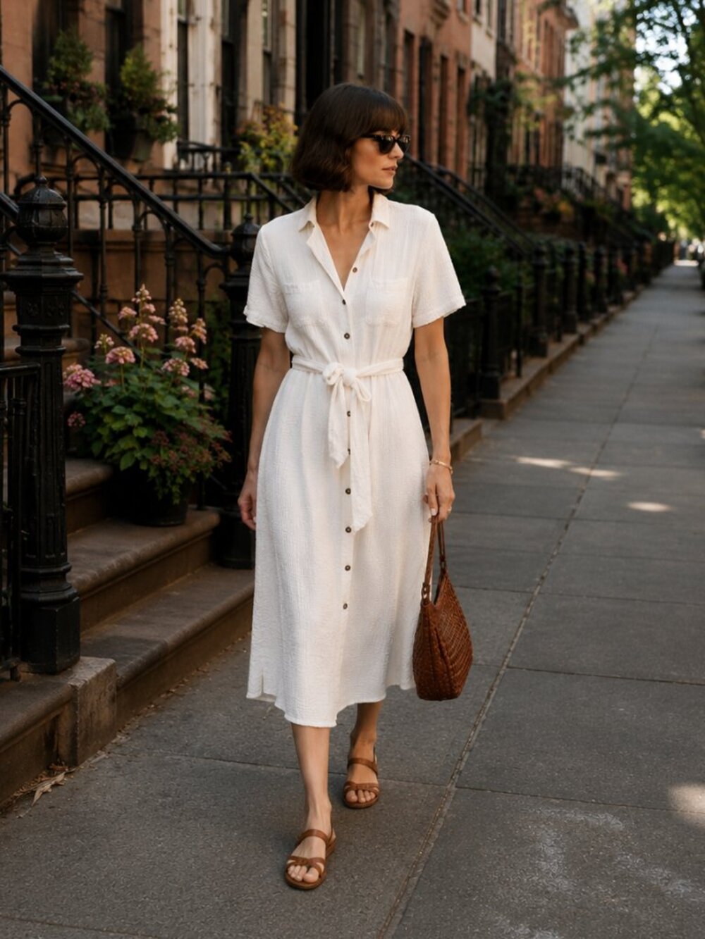 Maeve White Textured Collared Midi Dress